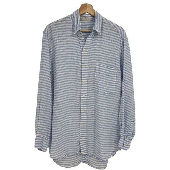 CP Shades striped 100% Linen coastal boyfriend button tunic shirt Medium coastal - Picture 2 of 9